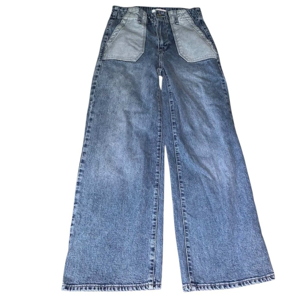 Paige Sasha Ankle Jean 26 Blue Reverse Utility Pocket Wide Leg Boho Streetwear